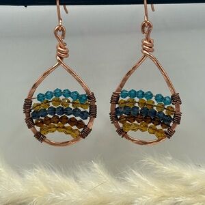 Elegant Copper Wire Wrapped Beaded Earrings